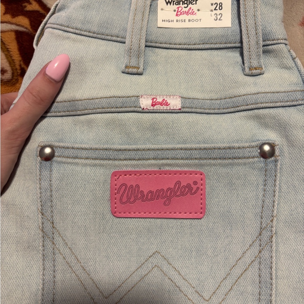 Wrangler Women's Boot Cut Jeans - Light Blue with Pink Accents Barbie